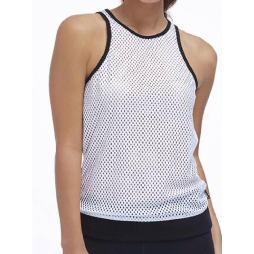 Fabletics Tank Top Size XXL Black & White Mesh Cayman Racerback Black Hem